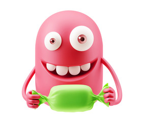 Fototapete - Candy Present Emoticon Character Face Expression. 3d Rendering.