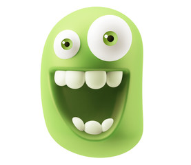 Fototapete - Funny Emoticon Character Face Expression. 3d Rendering.