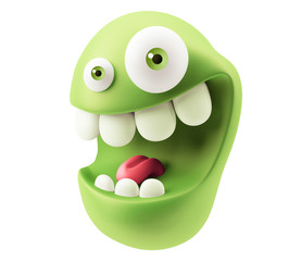 Fototapete - Funny Emoticon Character Face Expression. 3d Rendering.