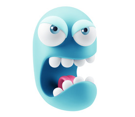 Fototapete - Angry Emoji Cartoon. 3d Rendering.