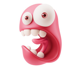 Wall Mural - Scream Emoticon Character Face Expression. 3d Rendering.