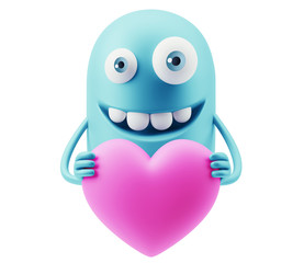 Fototapete - Emoji in love with hearts shapes. 3d Rendering.