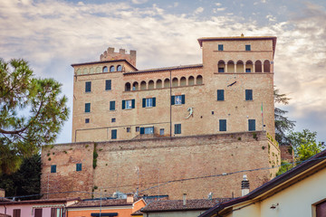 Canvas Print -  castle overlooking the colorful houses