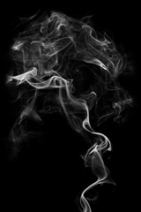 Wall Mural - White smoke, isolated on black background.