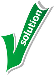 Poster - solution word on green check mark symbol and icon for approved design concept and web graphic on white background.