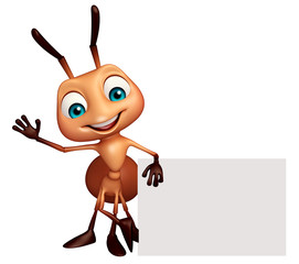 Poster - cute Ant cartoon character with white board