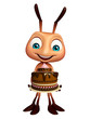 Ant cartoon character with cake