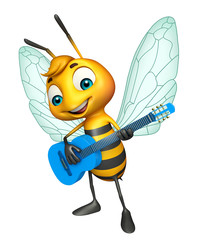 Sticker - cute Bee cartoon character with guitar