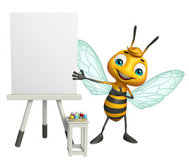 Canvas Print - cute Bee cartoon character with white board