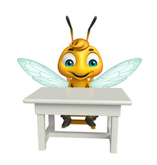 Canvas Print - cute Bee cartoon character with table and chair