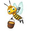 cute Bee cartoon character with honey pot