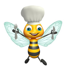 Sticker - Bee cartoon character with chef hat and spoons