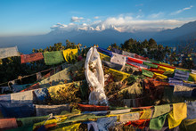 Dhaulagiri  Mountain Range View From Poon Hill, Nepal With The Morning Sunrise.