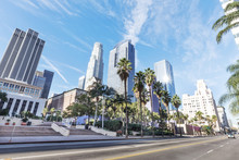 Road Before Modern Office Buildings In Los Angeles