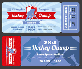 Hockey sports ticket card vector modern design. Tournament hockey ticket abd match championship hockey sport game illustration