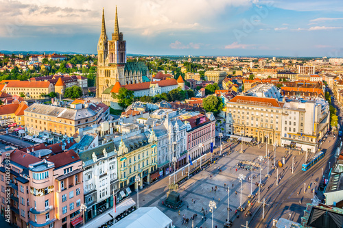 Cuadros en Lienzo Zagreb aerial view Croatia capital