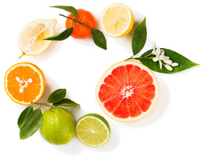 Wall Mural - Different citrus fruit, top view.