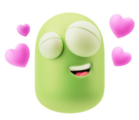 Fototapete - Romantic Emoticon Character Face Expression. 3d Rendering.