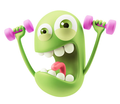 Tired Training Emoticon Character. 3d Rendering.