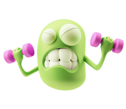 Strength Emoji Cartoon. 3d Rendering.