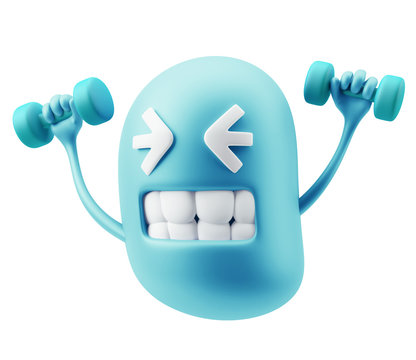 Fitness Emoticon Character Face Expression. 3d Rendering.