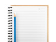 Blue pencil on blank notebook isolate