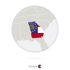 Wall Mural - Map of Georgia State and flag in a circle.