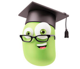 Fototapete - Graduate Emoticon Character Face Expression. 3d Rendering.