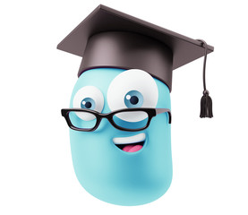 Fototapete - Graduation Emoticon Face. 3d Rendering.