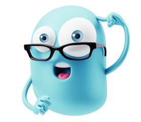 Poster - thinking smart emoticon character face. 3d rendering.