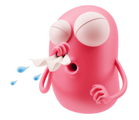 Poster - Sneeze Emoticon Character Face Expression. 3d Rendering.