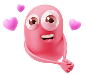 Fototapete - Romantic Emoticon Character Face Expression. 3d Rendering.