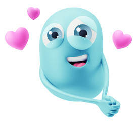 Fototapete - Emoji in love with hearts shapes. 3d Rendering.