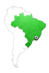 soccer grass playground brazil country map with soccer ball isolated on white. brazil map football f