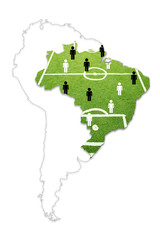 brazil map conceptual soccer playground background with soccer field background isolated on white. i