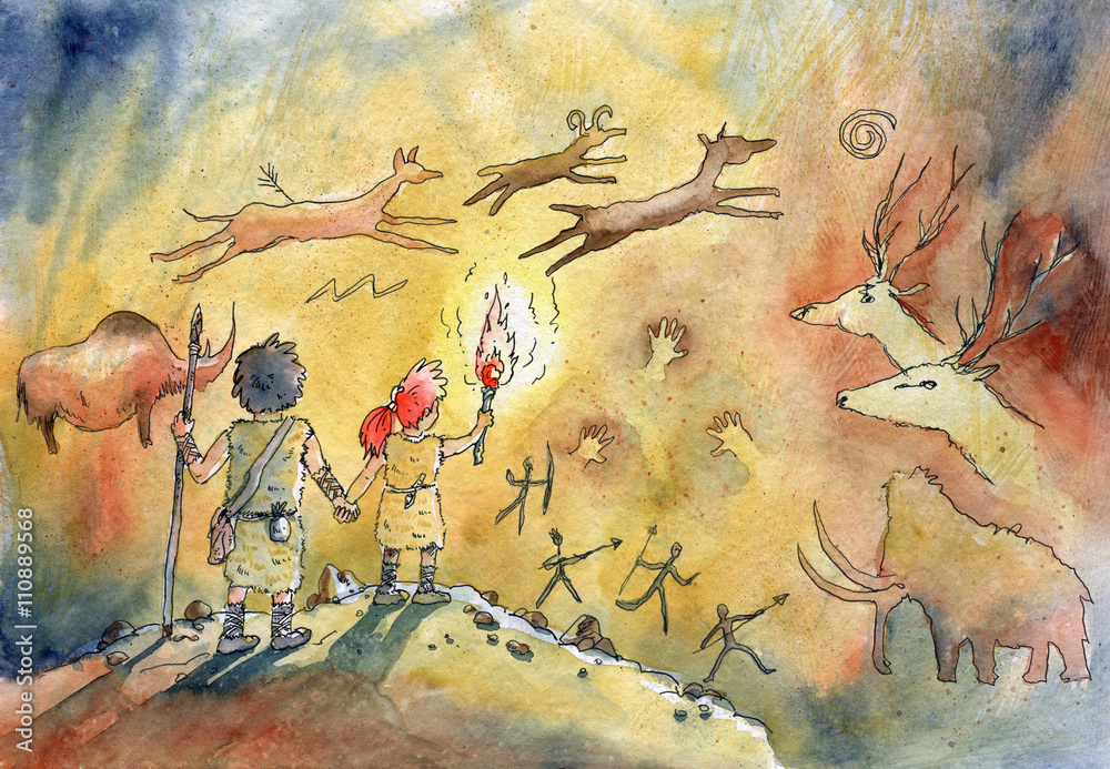 Poster Hohlenmalerei Steinzeit Steinzeitmenschen Nikkel Art De