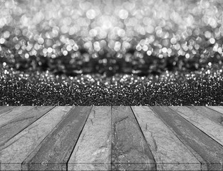 Poster - concrete floor and silver glitter bokeh abstract for background