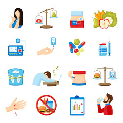 Sticker - Diabetes Symptoms Signs Flat Icons Collection 