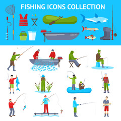 Poster -  Fishing Flat Icons 2 Banners Set 