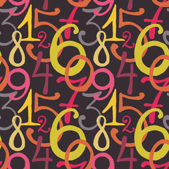 Seamless pattern with hand drawn painted numbers
