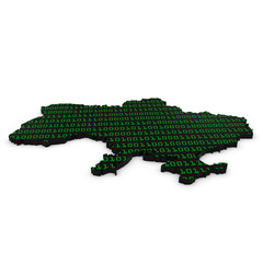 Wall Mural - Ukrainian Technology Industry Concept Image - 3D Illustration Map Outline of Ukraine with Green Binary Code