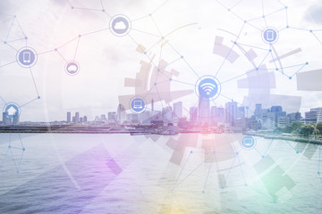 Aufkleber - smart city and wireless communication network, abstract image visual, internet of things