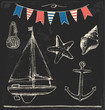 Nautical Sailboat Vintage Chalk Vector Set