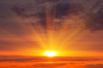 Fiery orange sunset sky. Beautiful sky background.