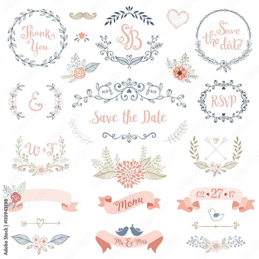 Rustic Wedding Design Set Stock Vector | Adobe Stock