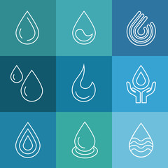 Wall Mural - Water linear vector symbols. Drop water and outline nature water drop liquid illustration