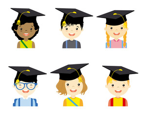 Wall Mural - children with graduation cap set