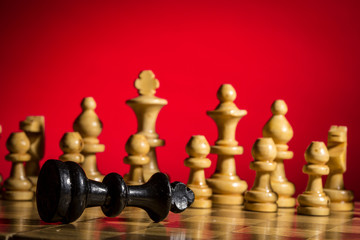 Chess pieces and game board closeup