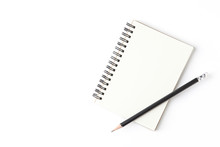Blank Notebook With Pencil Isolated On White Background.