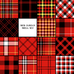 Wall Mural - Scottish traditional tartan fabric seamless pattern set in red black and white, vector